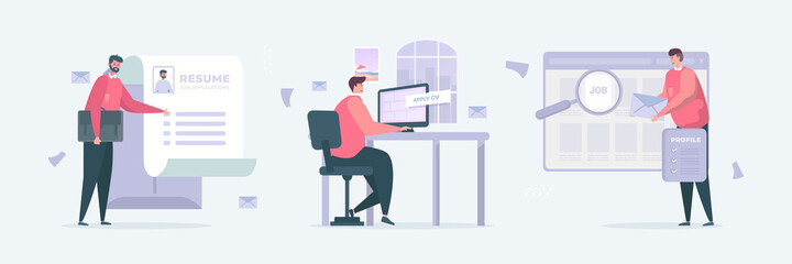 Fototapeta na wymiar Illustration set of freelancer looking for a new job with apply document concept