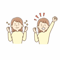 応援する女性、女の子、ガッツポーズ、やる気、元気