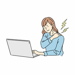 女性、ビジネス、デスクワーク、ストレス、疲労、肩こり