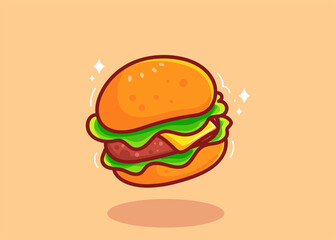 Cute Burger hand drawn cartoon art illustration