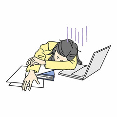 女性、ビジネス、デスクワーク、ストレス、疲労、オーバワーク
