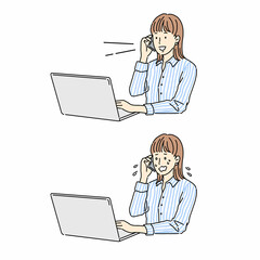 電話をする女性、ビジネス、パソコン、営業