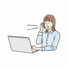 電話をする女性、ビジネス、パソコン、営業