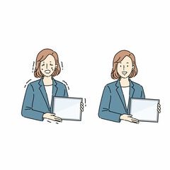 タブレットで説明する女性、ビジネス、営業、プレゼン