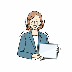 タブレットで説明する女性、ビジネス、営業、プレゼン