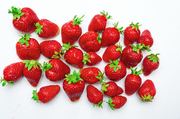 Strawberries on a white background.