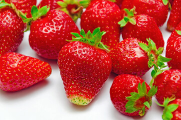 Strawberries on a white background.
