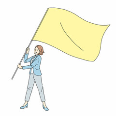 旗を振る女性、ビジネス、目標、応援、リーダー