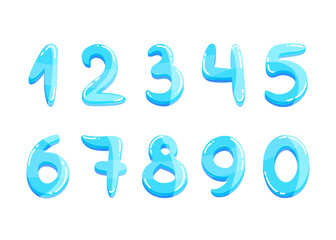 Colorful ice numbers set for kids. Blue glass math figures.