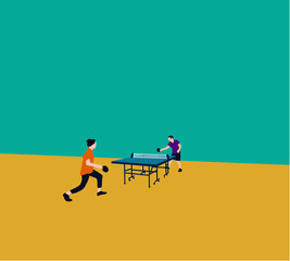 Man and woman playing table tennis. Having fun play ping pong. Athletes vector illustration, Table tennis ping pong match. Vector in a flat style - obrazy, fototapety, plakaty