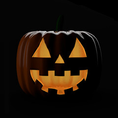 Halloween pumpkin with face on black background. 3d illustration.