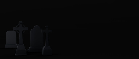 Graves cemetery. Halloween banner. 3d illustration.