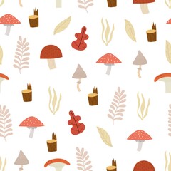 Seamless pattern with mushrooms. Colorful vector flat for kids. hand drawing. baby design for fabric, print, wrapper