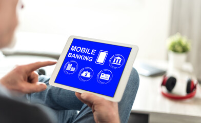 Mobile banking concept on a tablet