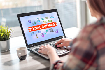 Social business concept on a laptop screen