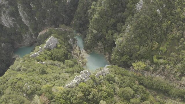 Aerial, Polylimnio Waterfalls, Peloponnes, Greece