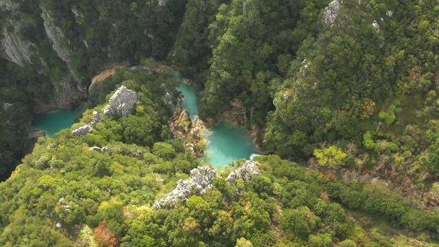 Aerial, Polylimnio Waterfalls, Peloponnes, Greece