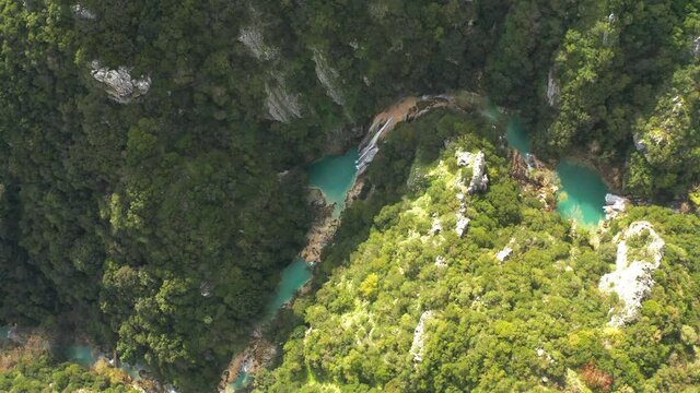 Aerial, Polylimnio Waterfalls, Peloponnes, Greece