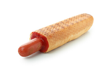 Tasty french hot dog isolated on white background