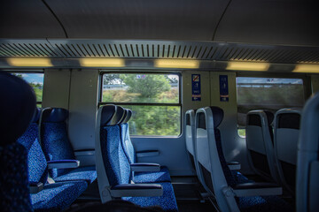 empty train wagon in moving train 