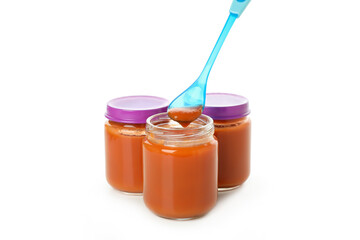 Concept of baby food isolated on white background