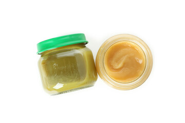 Concept of baby food isolated on white background