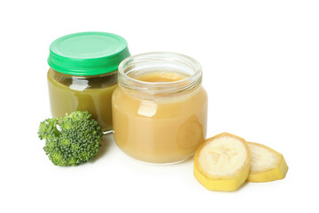 Concept of baby food isolated on white background