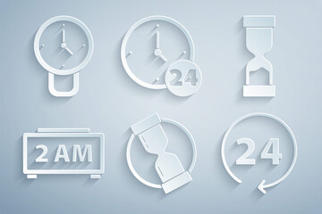 Set Old hourglass, Digital alarm clock, Clock 24 hours, and icon. Vector