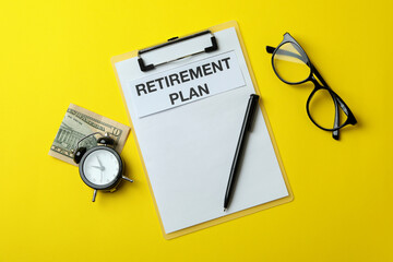 Concept of pension or retirement plan on yellow background