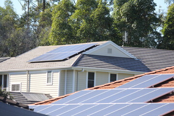 Solar Panels on Suburban Roof, Queensland Australia