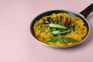 Concept of delicious food with Spanish Paella