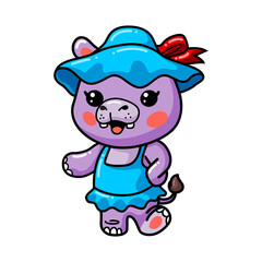 Cute baby hippo girl cartoon standing