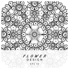 Mehndi flower for henna, mehndi, tattoo, decoration. decorative ornament in ethnic oriental style. doodle ornament. coloring book page.