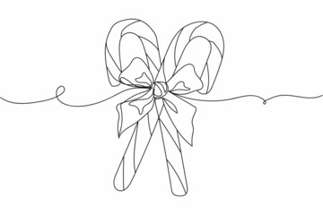 Continuous one line of close up of two christmas candy in silhouette on a white background. Linear stylized.Minimalist.
