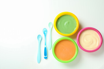 Fototapeta premium Concept of baby food on white background