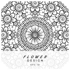 Mehndi flower for henna, mehndi, tattoo, decoration. decorative ornament in ethnic oriental style. doodle ornament. coloring book page.