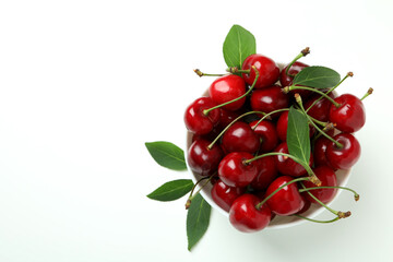 Sweet red cherry berries on white background