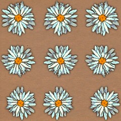 Fototapeta premium Colourful summer chamomile pattern watercolour hand drawn style on craft paper background