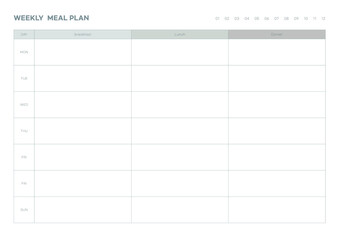 Note, scheduler, diary, planner document template illustration. Weekly meal plan template.