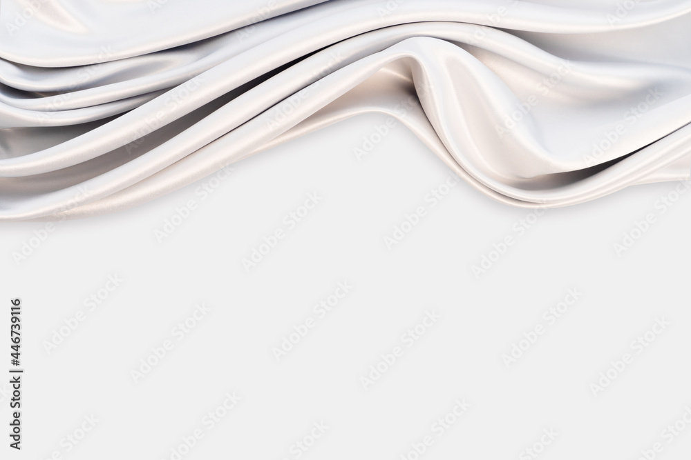 Wall mural beautiful elegant wavy silver white satin or grey silk luxury cloth fabric texture with monochrome b