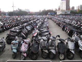 full scooter parking lot in Taipei, Taiwan