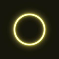 Obraz premium yellow abstract neon circle glowing in the dark. design element for poster, banner, advertisement, print.neon illustration