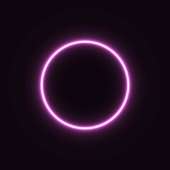 purple abstract neon circle glowing in the dark. design element for poster, banner, advertisement, print.neon illustration