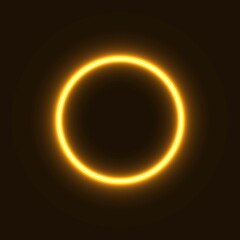yellow abstract neon circle glowing in the dark. design element for poster, banner, advertisement, print.neon illustration