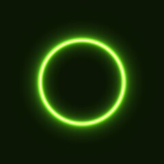 green abstract neon circle glowing in the dark. design element for poster, banner, advertisement, print.neon illustration