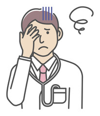 Young male doctor gesture variation illustration |  trouble, depression.