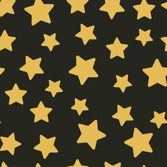 yellow stars on a black background. vector seamless illustration. print on print or garment orange