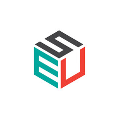 Hexagon logo with the letters SEU design