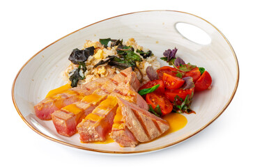 Grilled pork chop and rice with sauce