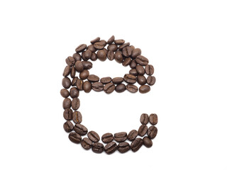 Coffee seed word 'e' on white isolated